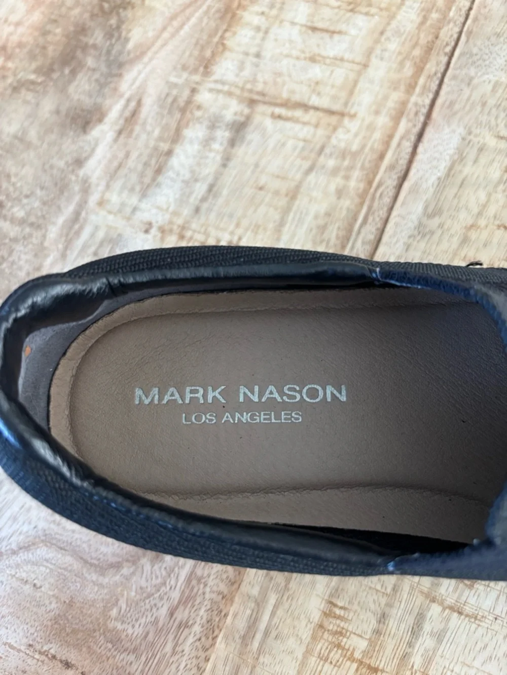 Mark Nason Los Angeles Men’s 6.5 Black Knit Slip-On Shoes Brown Heel
